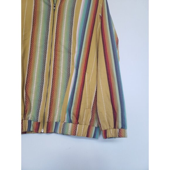 L & B Lucky Blessed Womens M Bomber Jacket Striped Retro Cotton Full Zip Lined - Picture 3 of 6